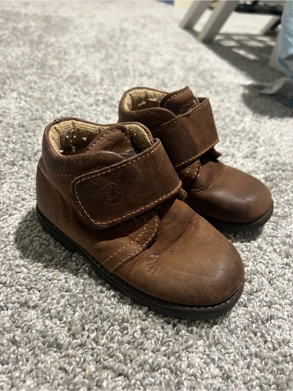 Kids Brown Leather Hook-and-Loop Ankle Boots
